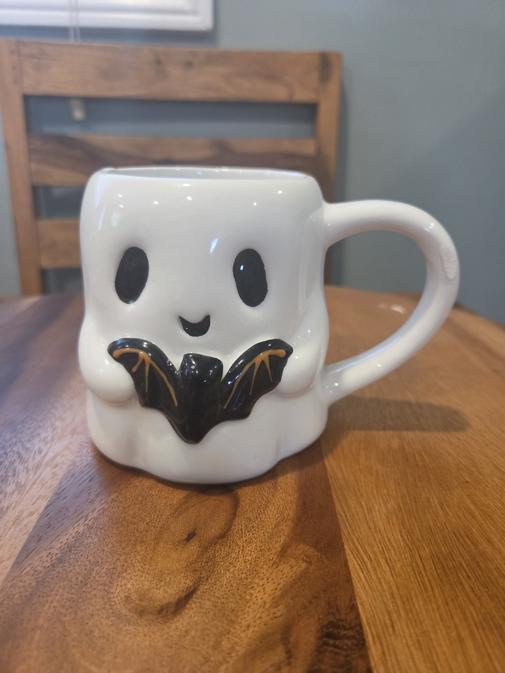 White Ghost Mug with Black Bat
